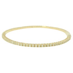 14k Yellow Gold Natural Round Brilliant Cut Diamond Flexible Bangle In Stock