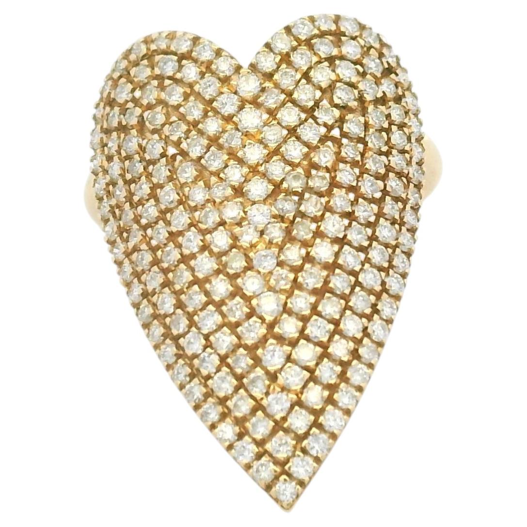 14K Yellow Gold Natural Round Brilliant Cut Diamond Pave Heart Ring In Stock