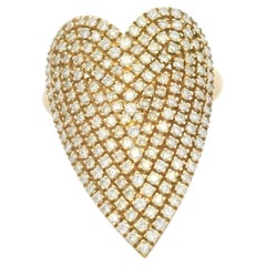 14K Yellow Gold Natural Round Brilliant Cut Diamond Pave Heart Ring In Stock