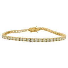 14K Yellow Gold Natural Round Brilliant Cut Diamond Tennis Bracelet In Stock