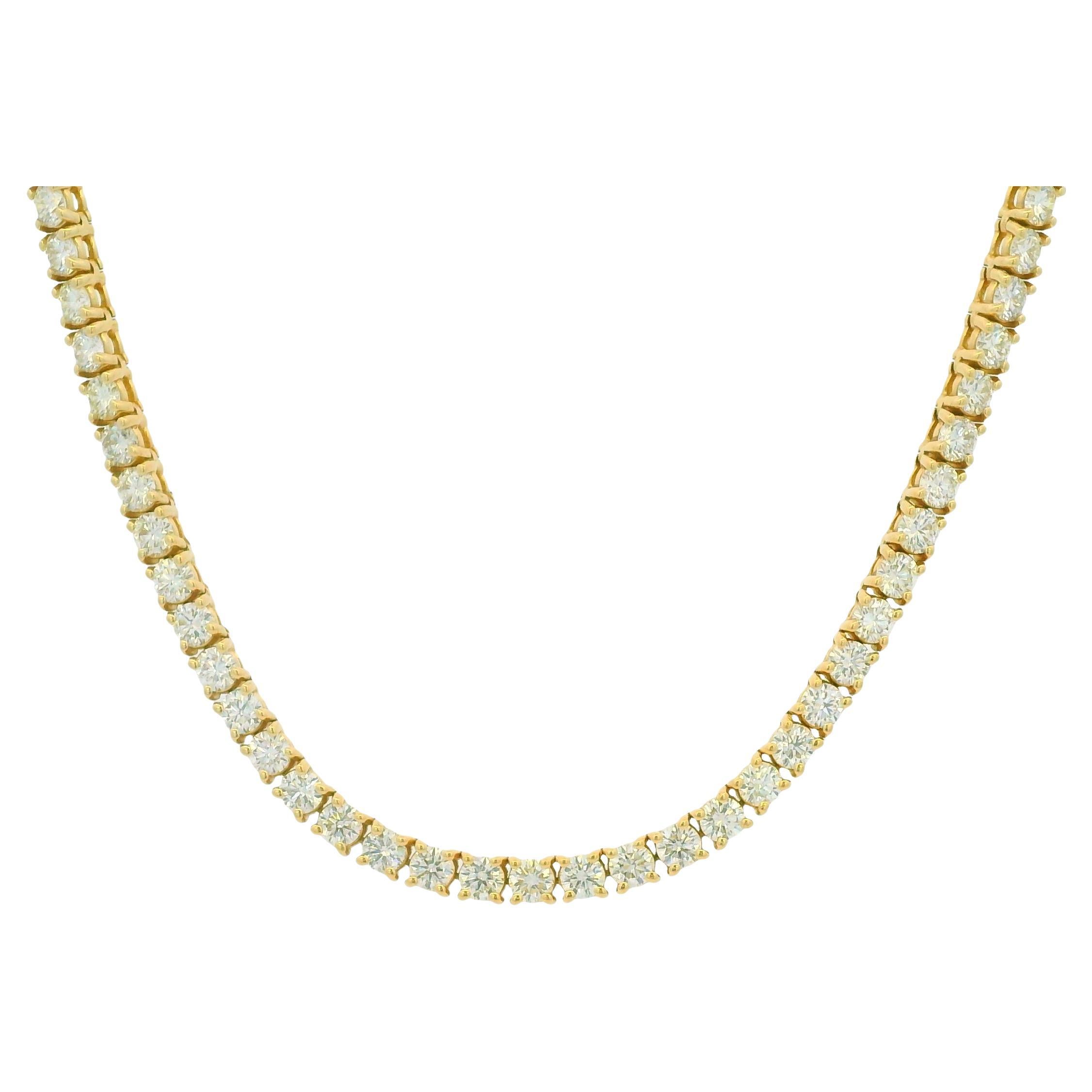 14K Yellow Gold Natural Round Brilliant Cut Diamond Tennis Necklace In Stock