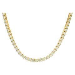 14K Yellow Gold Natural Round Brilliant Cut Diamond Tennis Necklace In Stock