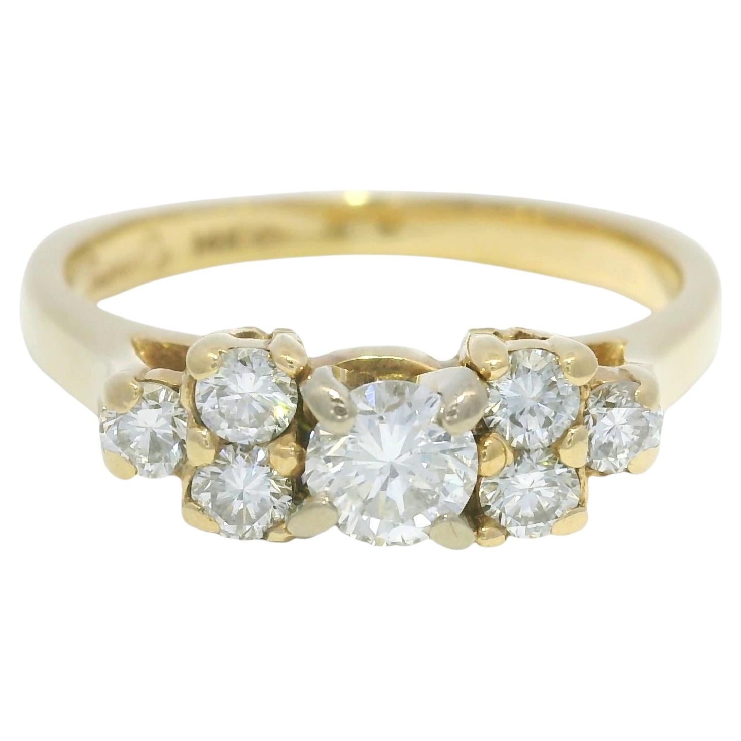 14K Yellow Gold Natural Round Brilliant Diamond 7 Stone Ring