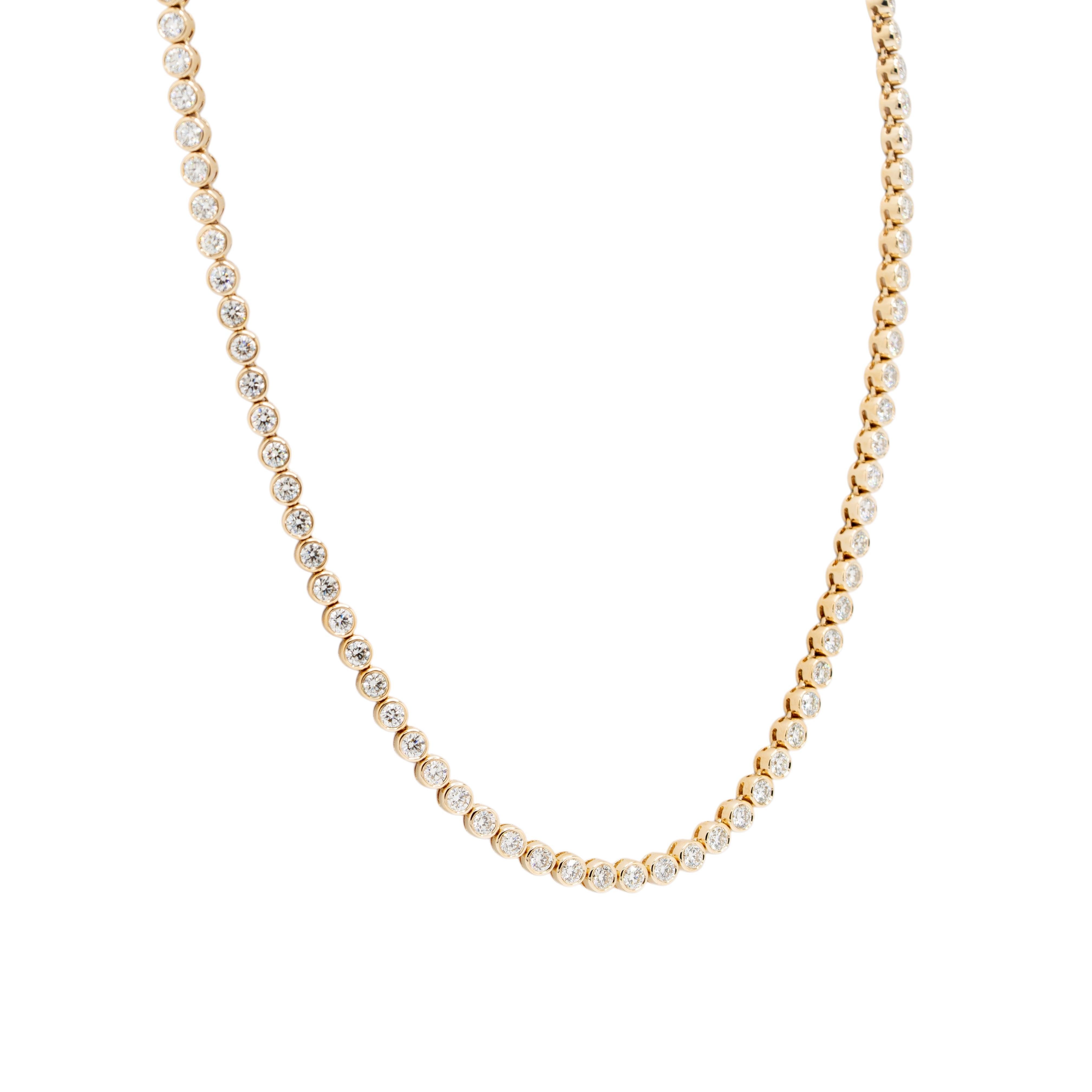 Round Cut 14k Yellow Gold Natural Round Brilliant Diamond Beaded Tennis Necklace For Sale