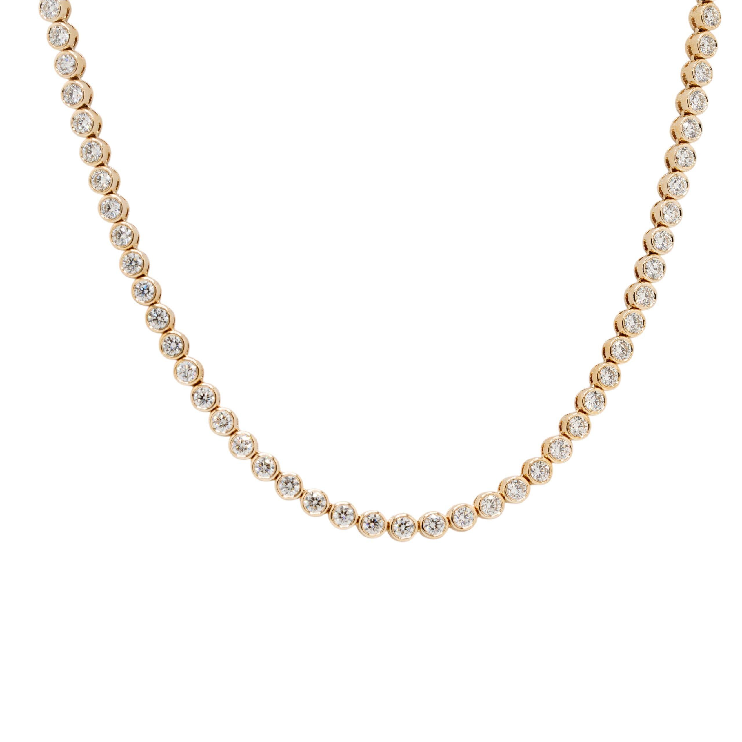 da uomo o donna Collana tennis con perline in oro giallo 14k con diamanti tondi e brillanti Nature in vendita