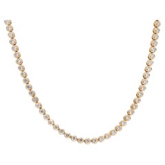 14k Yellow Gold Natural Round Brilliant Diamond Beaded Tennis Necklace