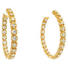 14K Yellow Gold Natural Round Brilliant Diamond Bezel Set Hoop Earrings
