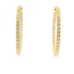 14K Yellow Gold Natural Round Brilliant Diamond Large Hoop Earrings