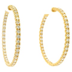 Pendientes de aro grandes de oro amarillo de 14 quilates con diamantes redondos brillantes naturales