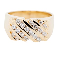 14k Yellow Gold Natural Round Brilliant Diamond Men's Ring
