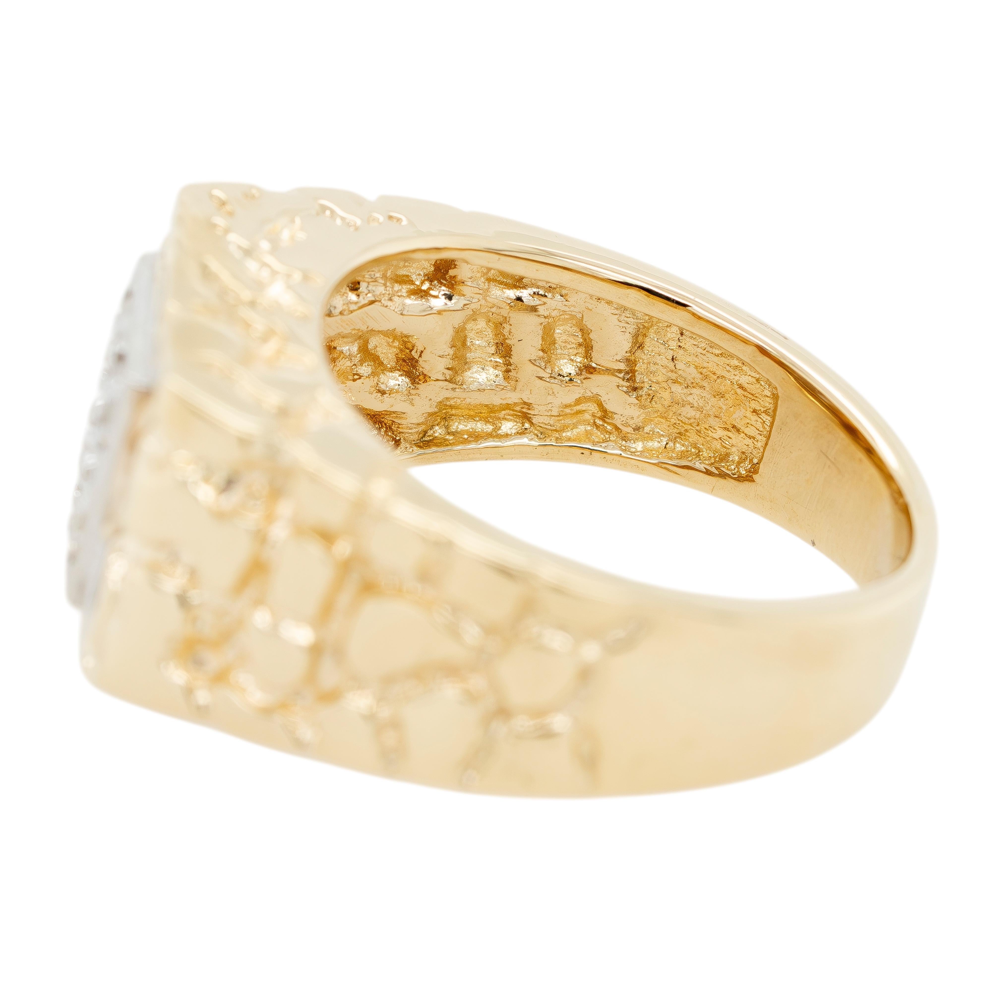 Round Cut 14k Yellow Gold Natural Round Brilliant Diamond Men's Ring For Sale