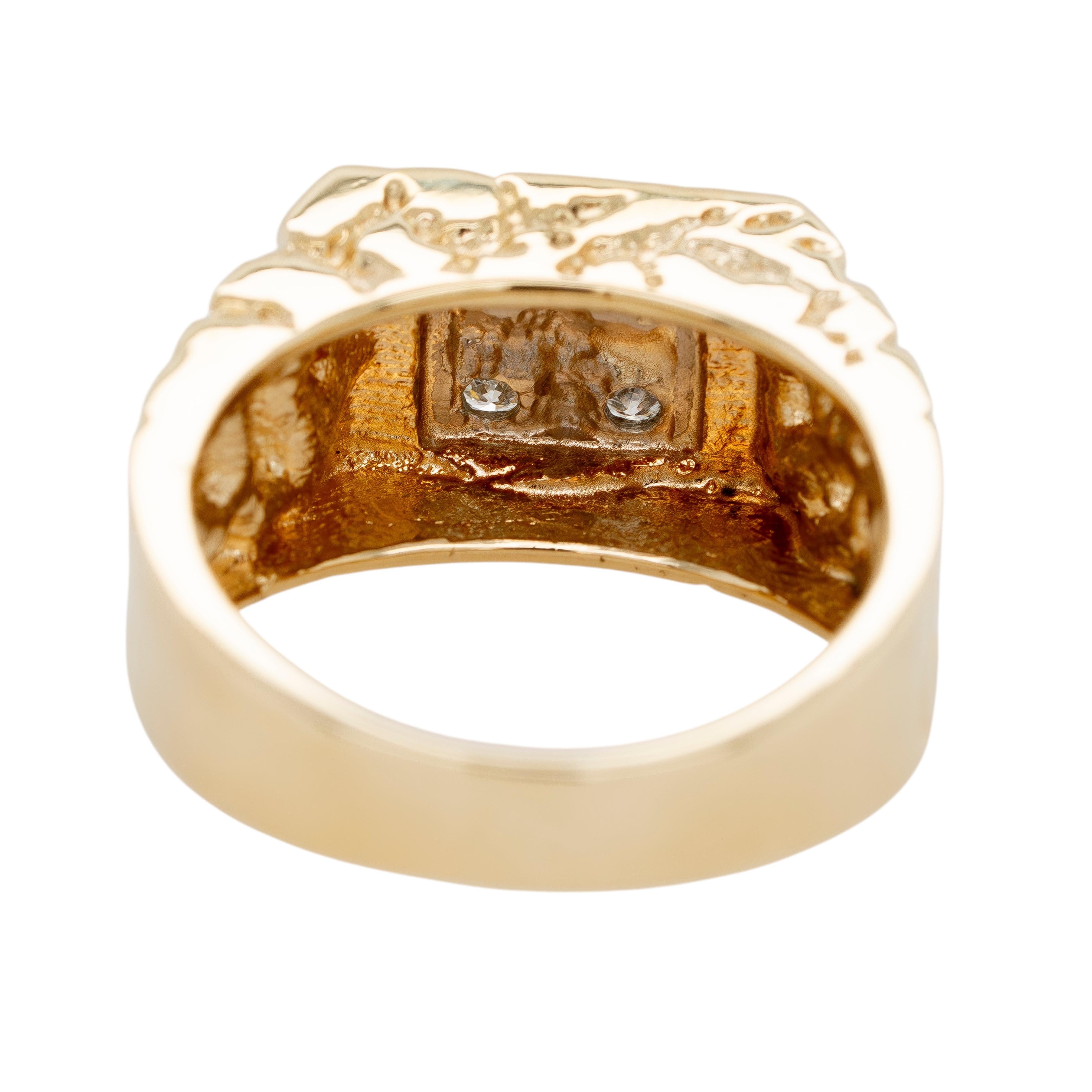 14k Yellow Gold Natural Round Brilliant Diamond Men's Ring In New Condition For Sale In Boca Raton, FL