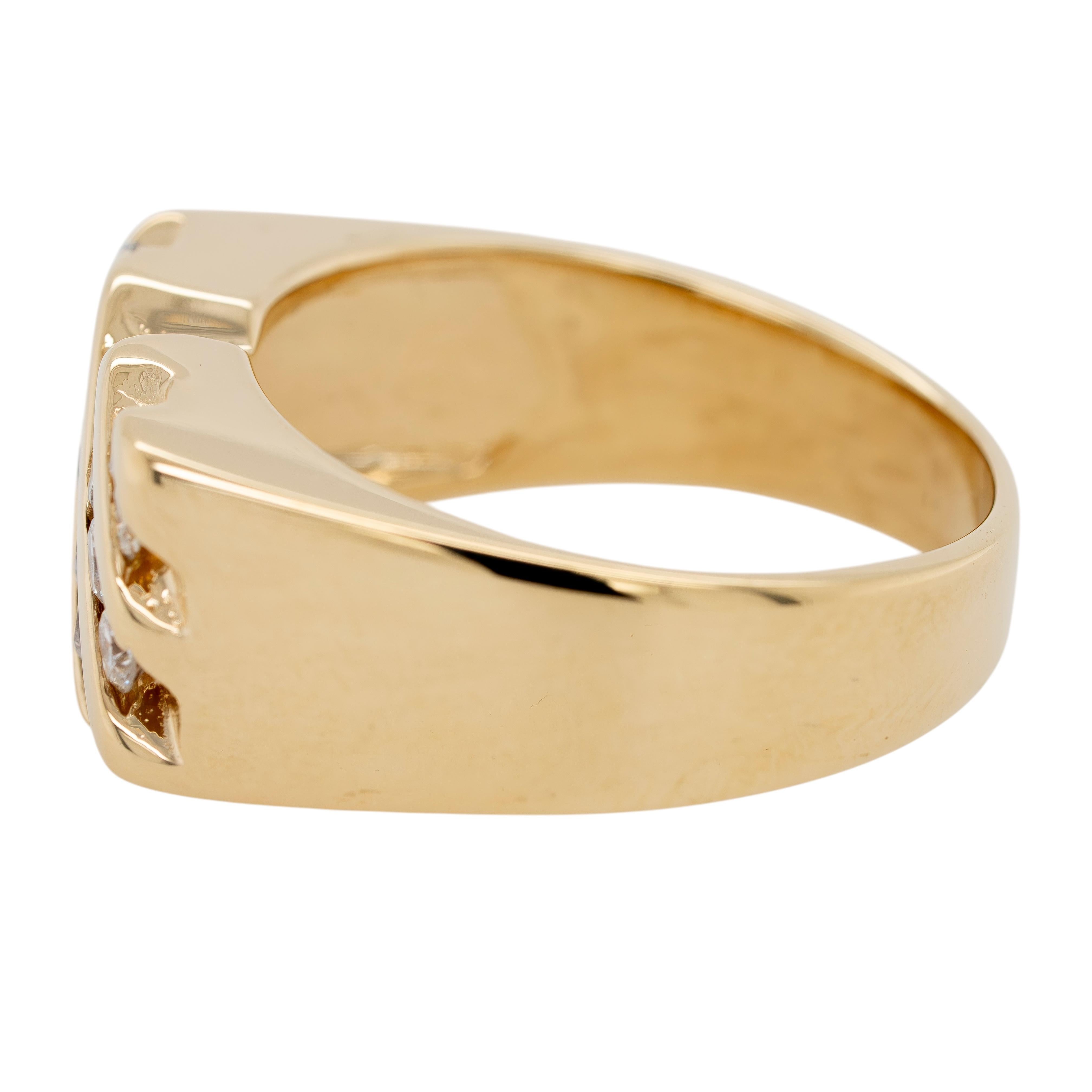 Bague pour homme en or jaune 14k, diamant naturel rond et brillant en vente 2