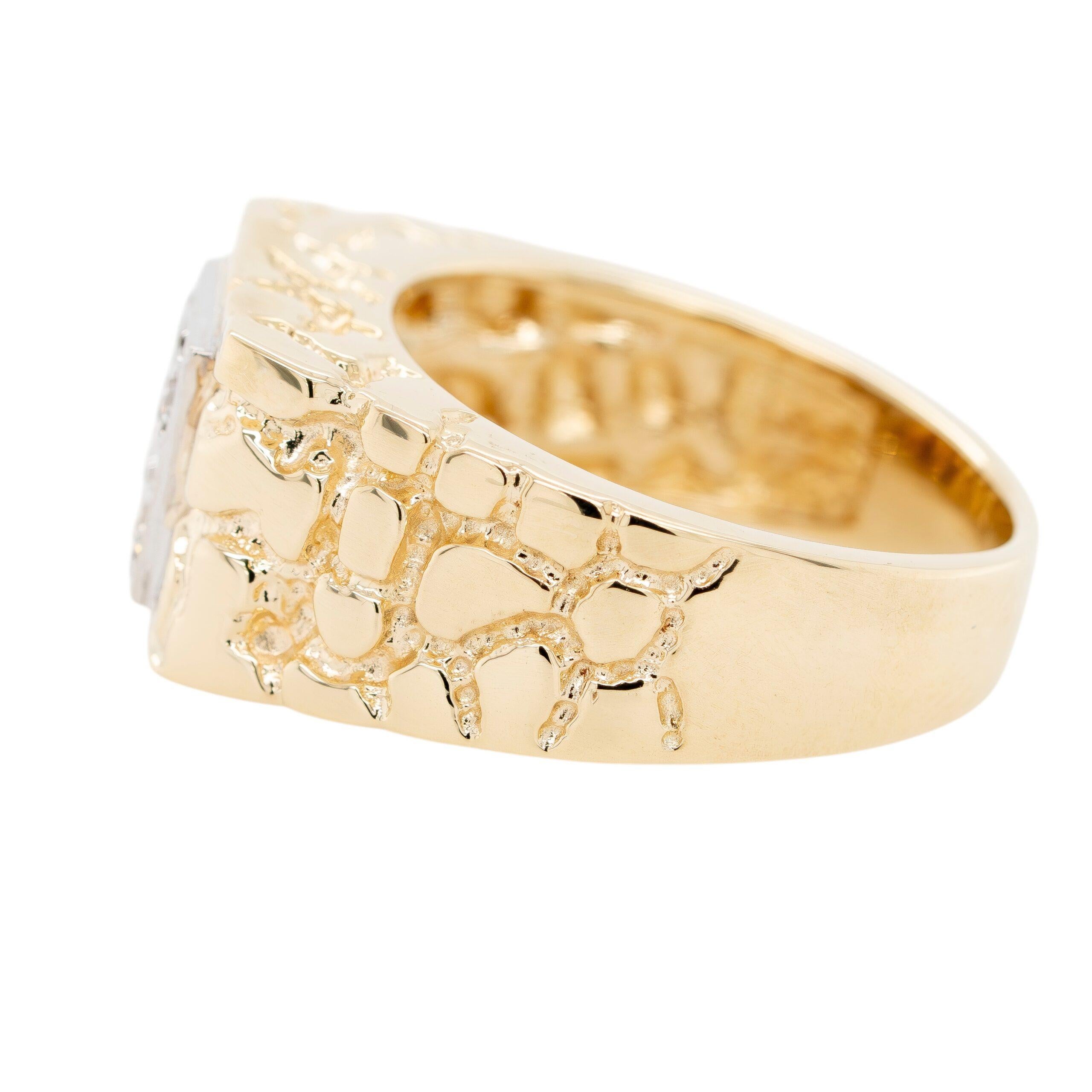 14k Yellow Gold Natural Round Brilliant Diamond Men's Ring For Sale 3