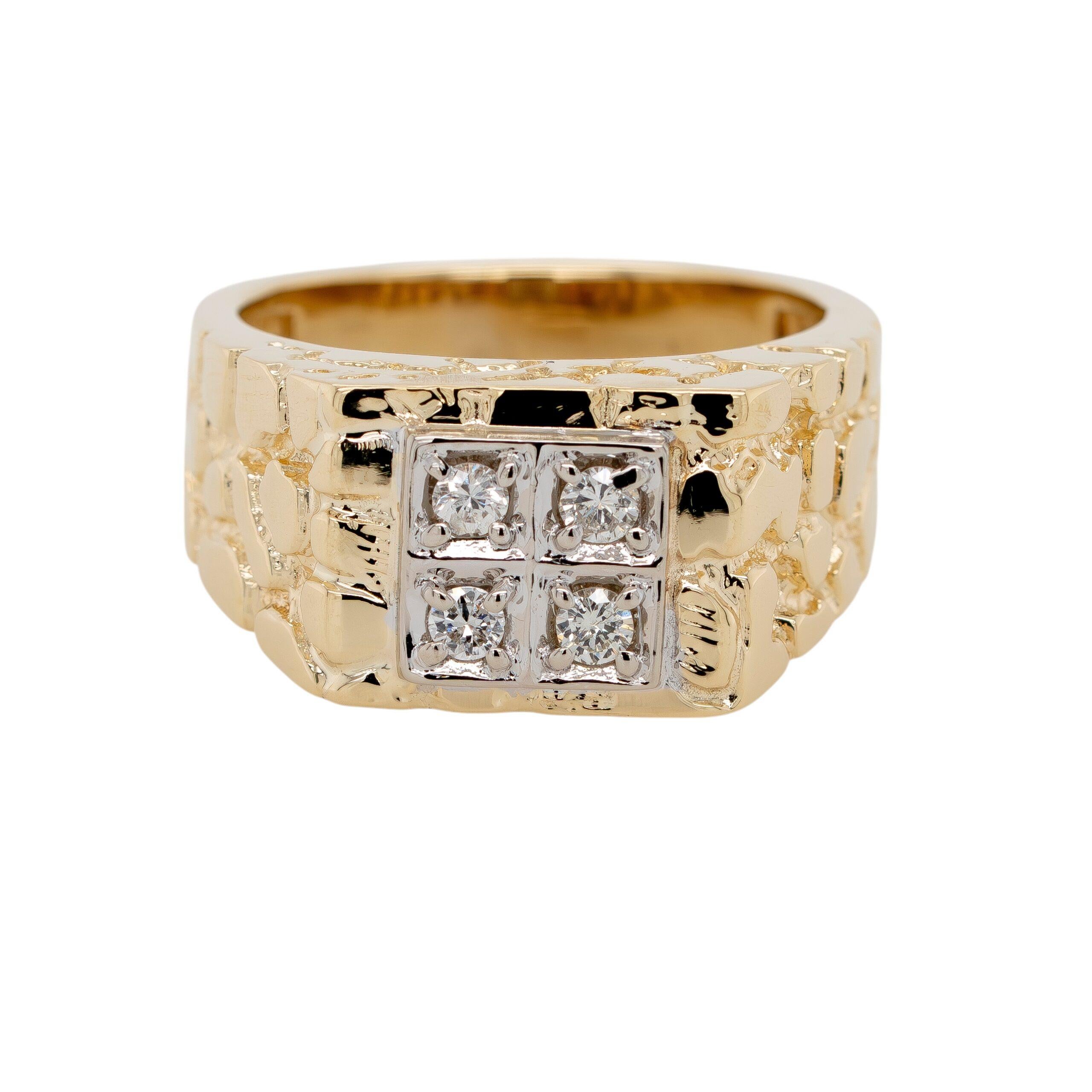 14k Yellow Gold Natural Round Brilliant Diamond Men's Ring For Sale 4
