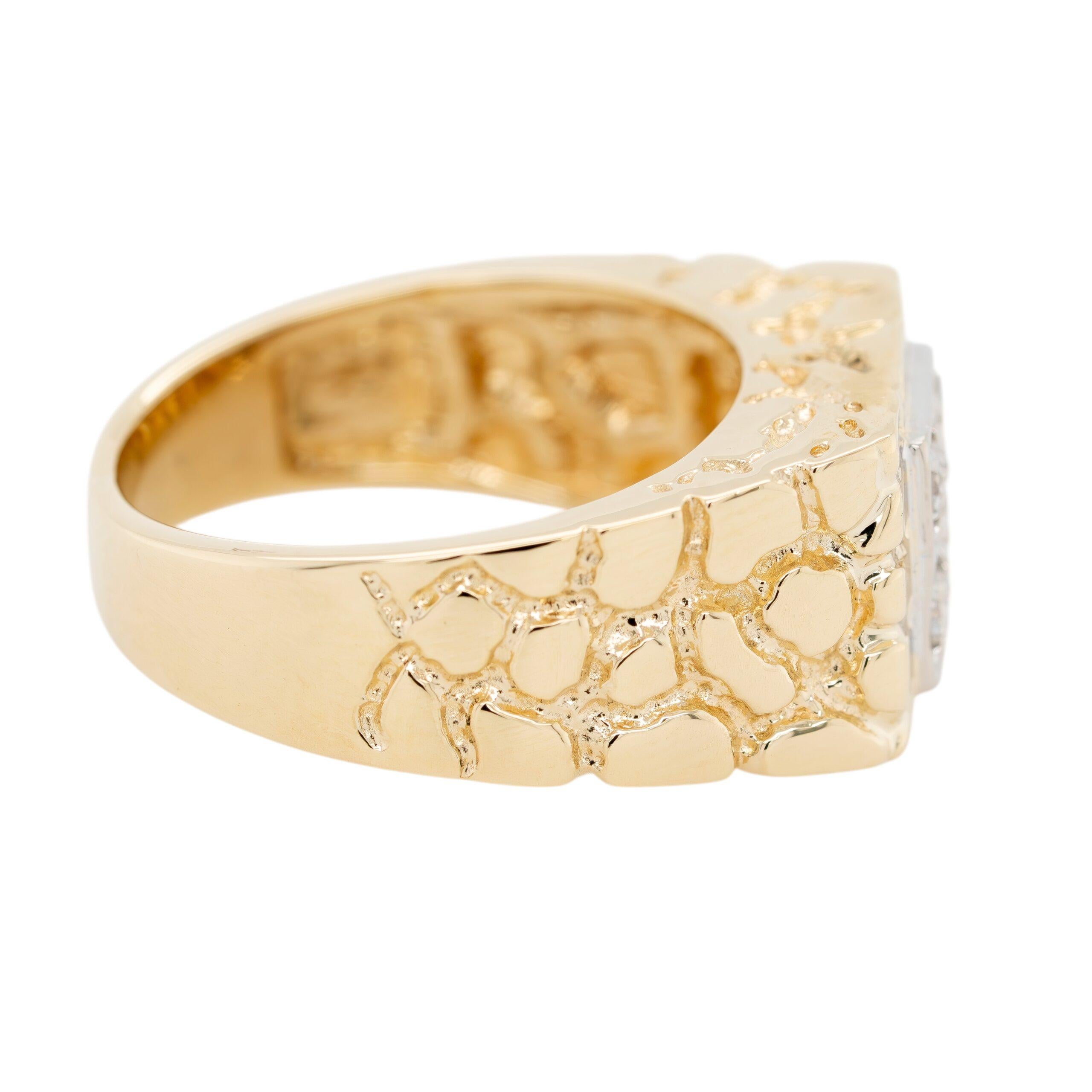 14k Yellow Gold Natural Round Brilliant Diamond Men's Ring For Sale 5
