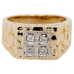 14k Gelbgold Natürlicher Runder Brillant Diamant Herrenring