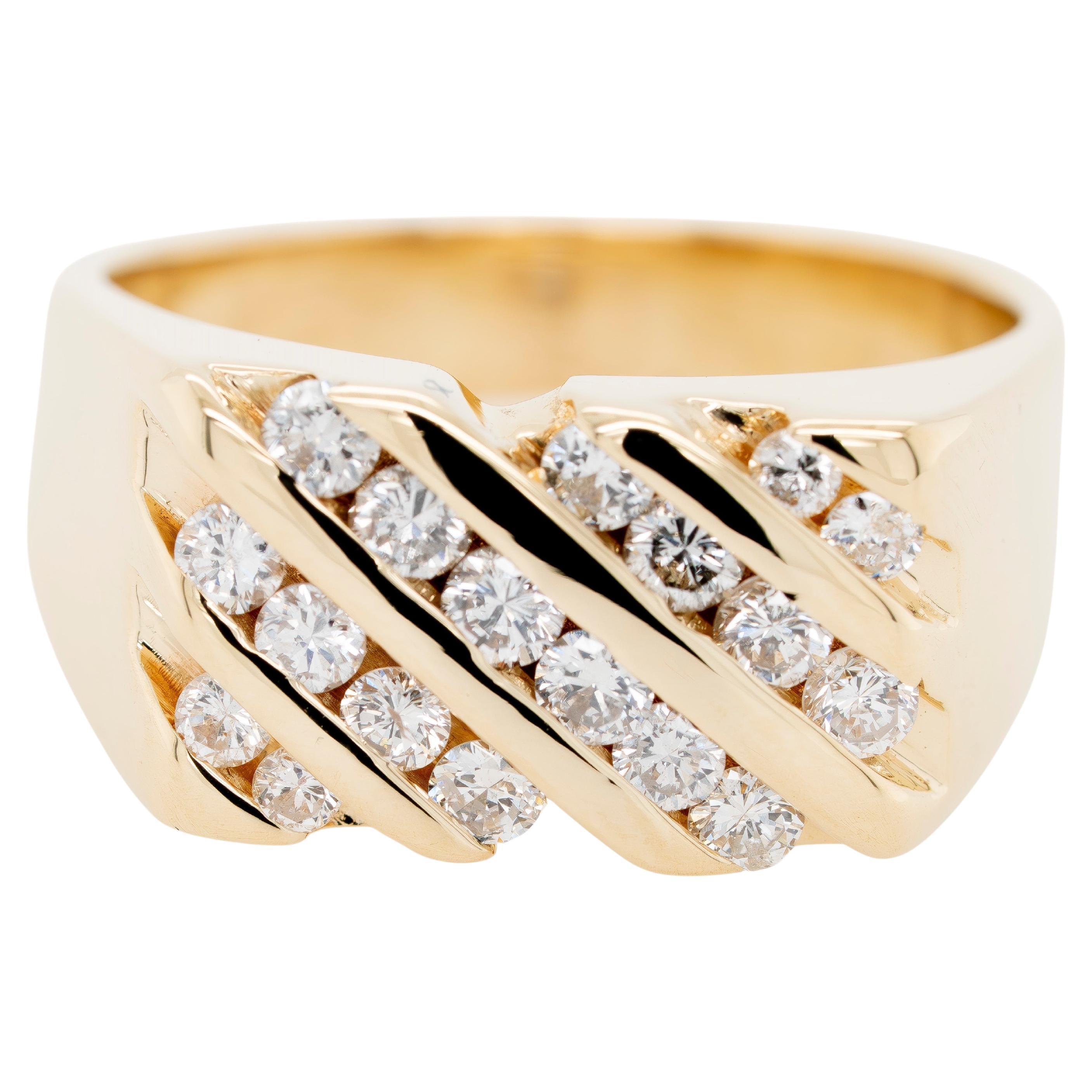 14k Yellow Gold Natural Round Brilliant Diamond Men's Ring