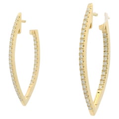 14K Yellow Gold Natural Round Brilliant Diamond Pointed Hoop Earrings In Stock