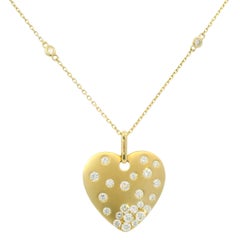 14K Yellow Gold Natural Round Brilliant Diamond Sprinkle Heart Pendant Necklace