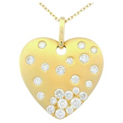 14K Yellow Gold Natural Round Brilliant Diamond Sprinkle Heart Pendant Necklace