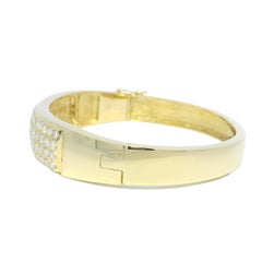 14k Yellow Gold Natural Round Diamond 4-Row Wide Bangle Bracelet In Stock