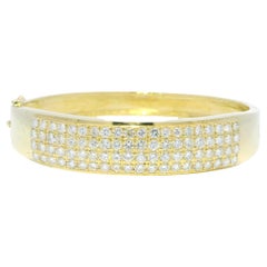 14k Yellow Gold Natural Round Diamond 4-Row Wide Bangle Bracelet In Stock