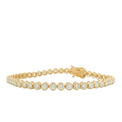 14K Yellow Gold Natural Round Diamond Bezel-Set Tennis Bracelet In Stock