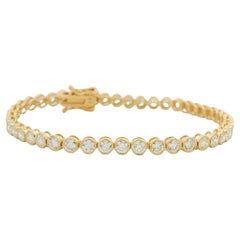 14K Yellow Gold Natural Round Diamond Bezel-Set Tennis Bracelet In Stock