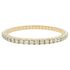 14K Yellow Gold Natural Round Diamond Flexible Bangle Bracelet In Stock