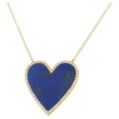 14K Yellow Gold Natural Round Diamond Heart Shaped Pendant Necklace In Stock