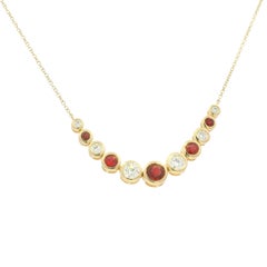 14K Yellow Gold Natural Round Diamond & Ruby Bezel Set Alternating Necklace