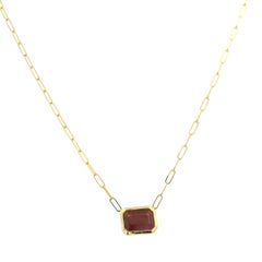 14K Yellow Gold Natural Ruby Bezel Set Pendant Paperclip Necklace In Stock