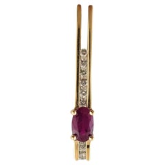 Pendentif Barre en or jaune 14K rubis naturel et diamant #18093