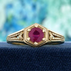 14K Yellow Gold Natural Ruby Vintage Style Engagement Ring