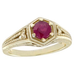 14K Yellow Gold Natural Ruby Vintage Style Engagement Ring