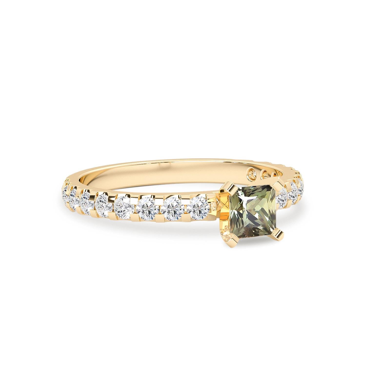 For Sale:  14k Yellow Gold Natural Sapphire & Diamond Engagement Ring, Square Cut & Accent 2