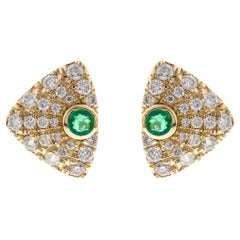 14K Yellow Gold Natural Zambian Emerald Earrings with Diamonds for women