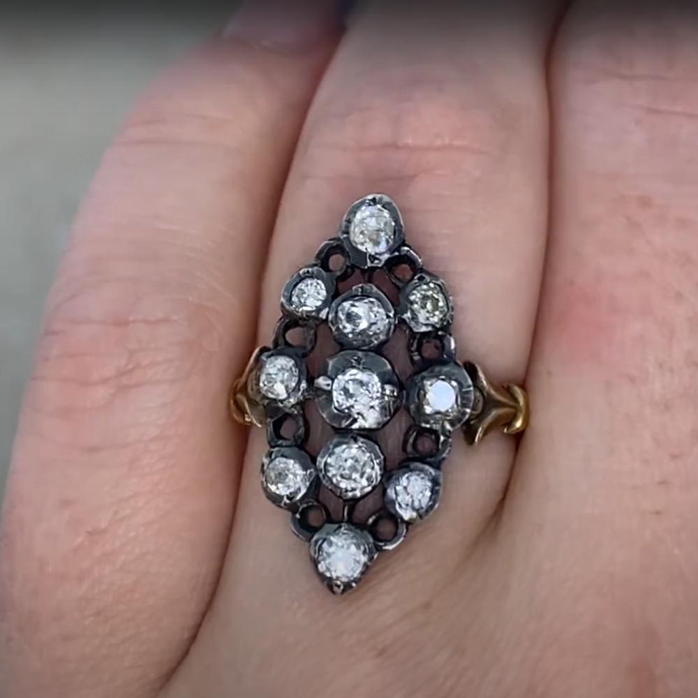 Women's Navette-Style Diamond Ring (Approx. 0.80-Carats) 14k Yellow Gold, Circa 1800 For Sale