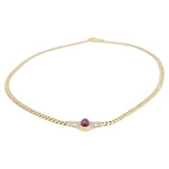 Collar de Oro Amarillo de 14K / Collier con Cabujón Rojo y Diamantes