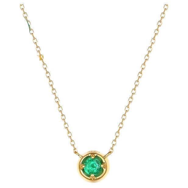 Solitaire Round Emerald 14K Yellow Gold Necklace