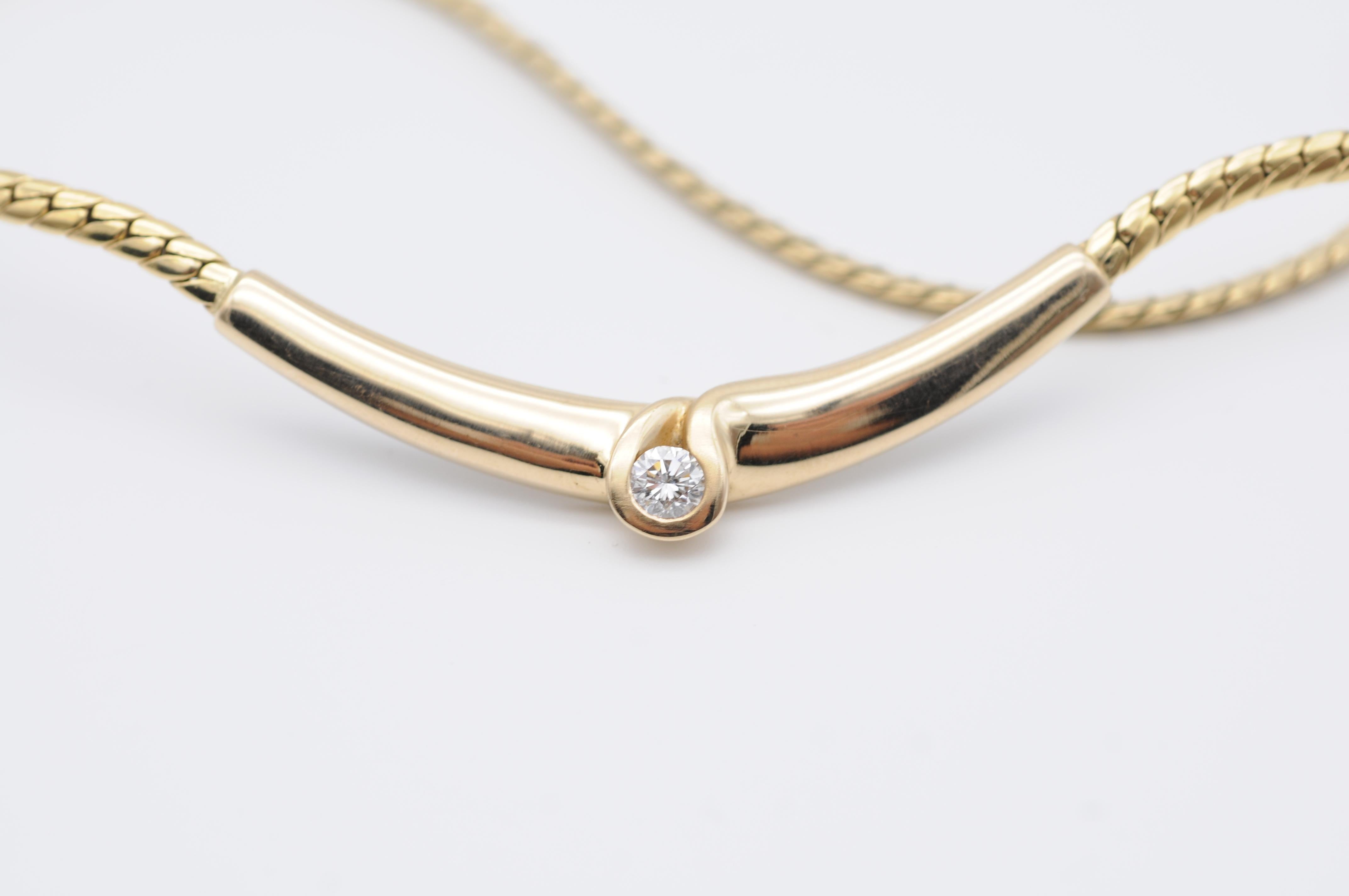 14K yellow gold necklace / necklace with solitaire 0.25 carat diamond For Sale 7