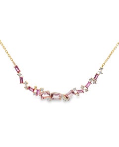 14K Yellow Gold Necklace with Cascading Pink Sapphires, Morganites & Diamonds