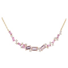 14K Yellow Gold Necklace with Cascading Pink Sapphires, Morganites & Diamonds