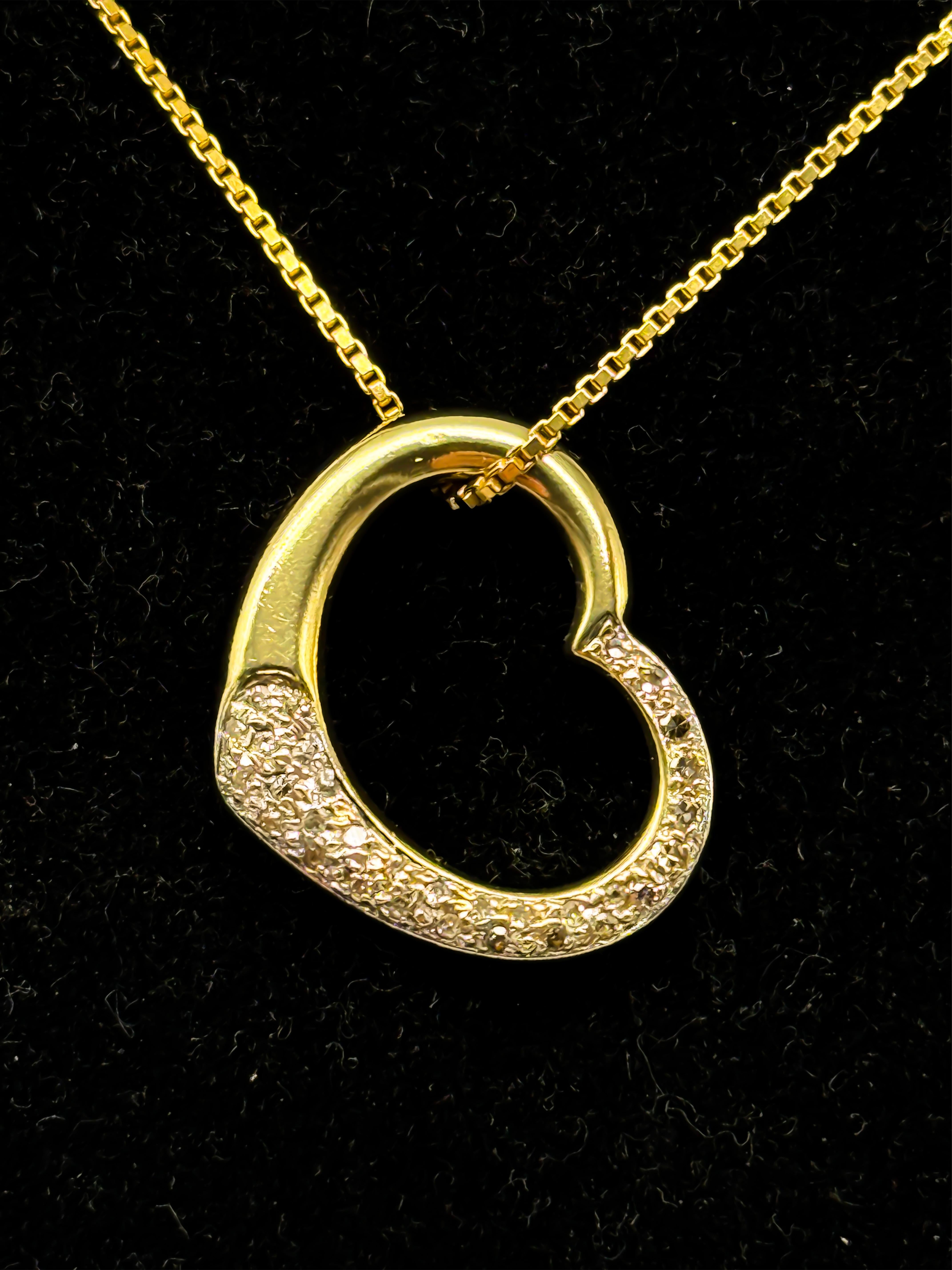14K Yellow Gold Necklace with Heart-Shaped Diamonds; Certificate Included