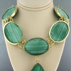 Collar de oro amarillo de 14 quilates con malaquita - 104. gramos - 40 cm de largo