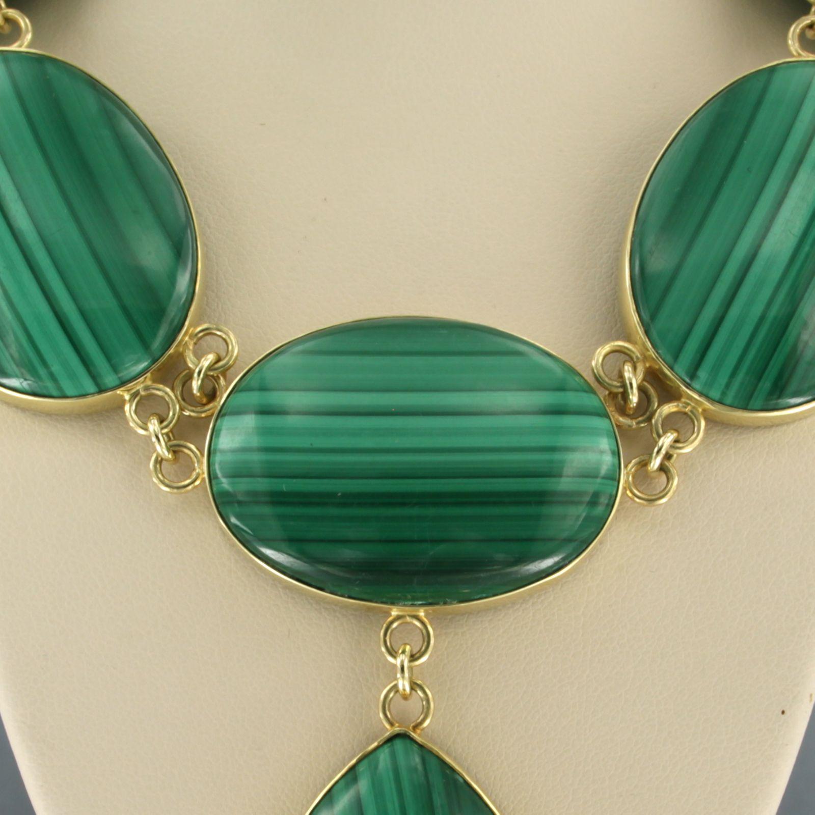 14k yellow gold necklace with malachite - 104. grams - 40 cm long For Sale 2