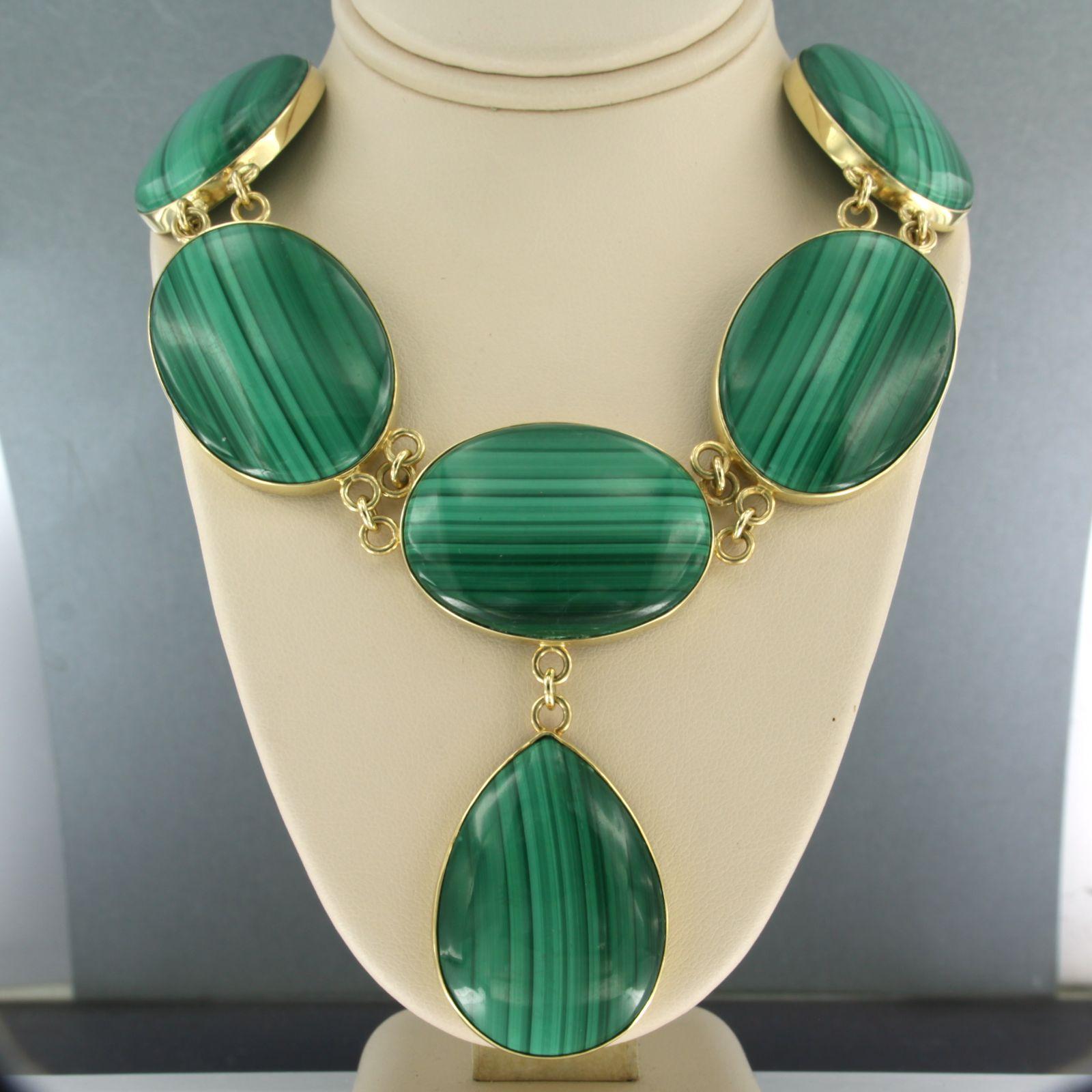14k yellow gold necklace with malachite - 104. grams - 40 cm long For Sale 3