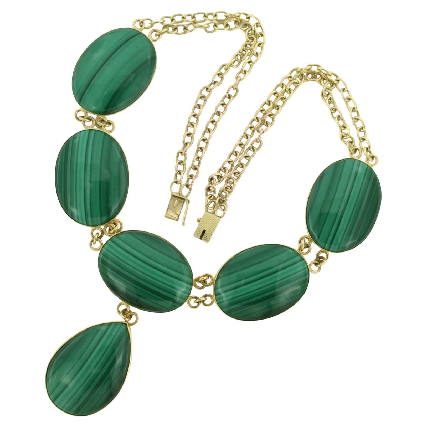 14k yellow gold necklace with malachite - 104. grams - 40 cm long For Sale