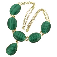 14k Gelbgold-Halskette mit Malachit - 104, Gramm - 40 cm lang